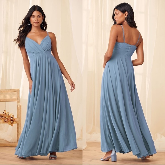 Size L - NWOT Lulus All About Love Slate‎ Blue Maxi Dress - Picture 1 of 8